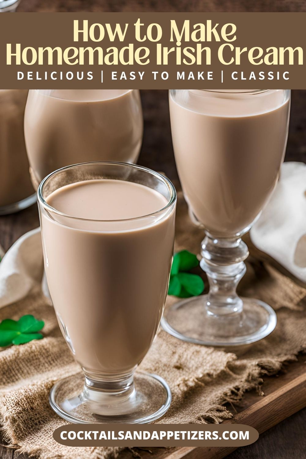 Glasses of Irish cream sit on a tray .