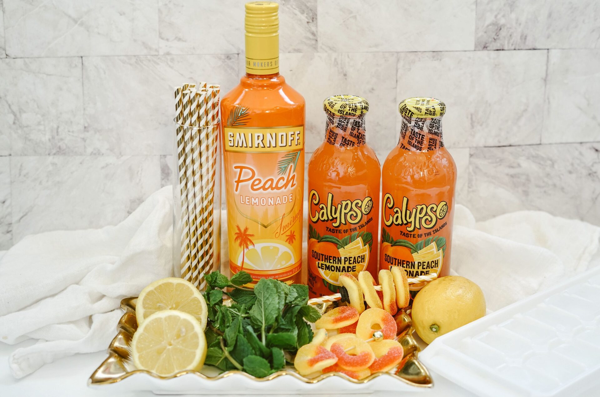 Ingredients for Spiked Southern Peach Lemonade.