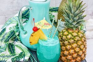 Blue Hawaiian cocktail in a pitcher