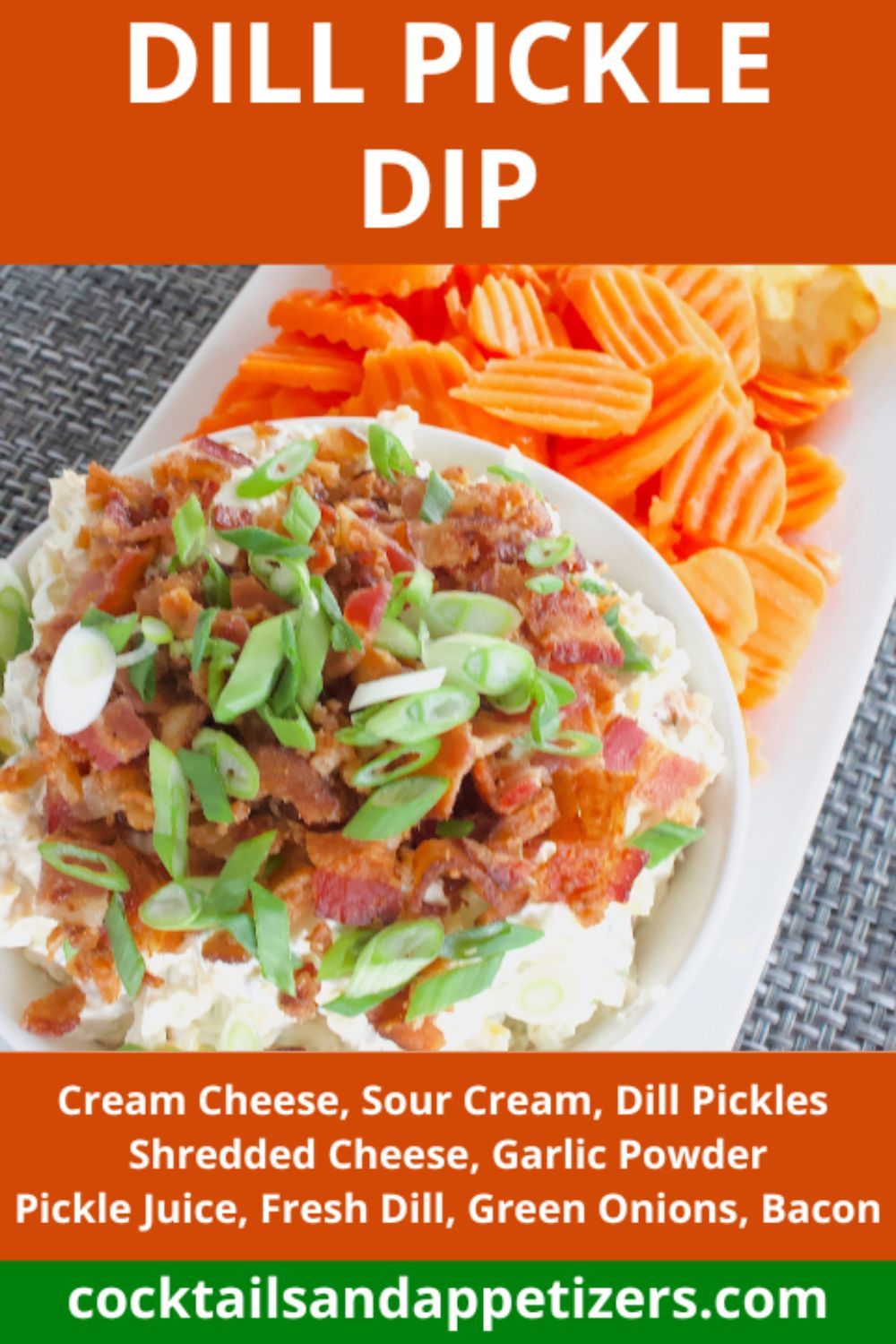 Dill Pickle Dip with bacon bits and green onions