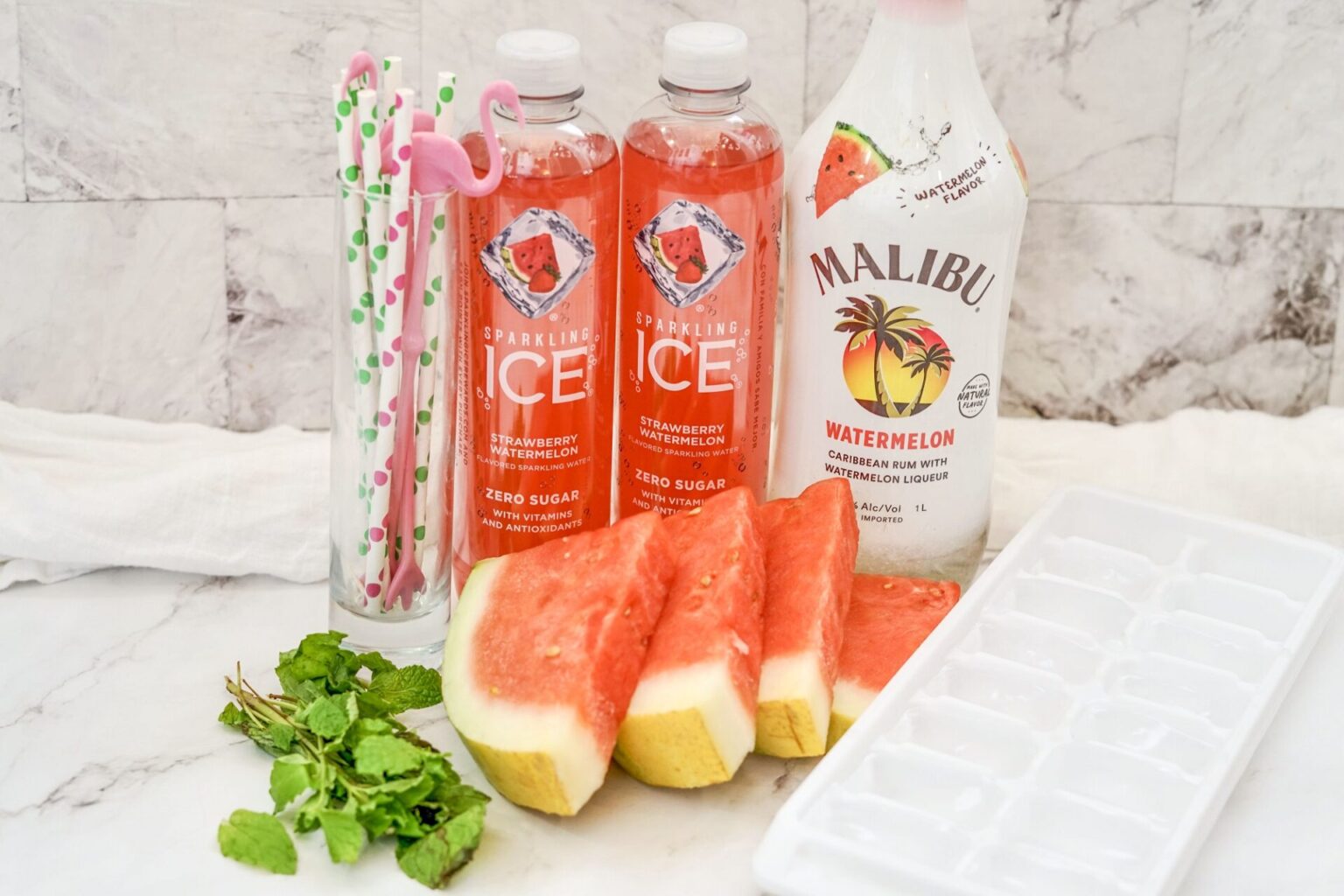 Malibu Watermelon with Sparkling Ice Cocktails and Appetizers