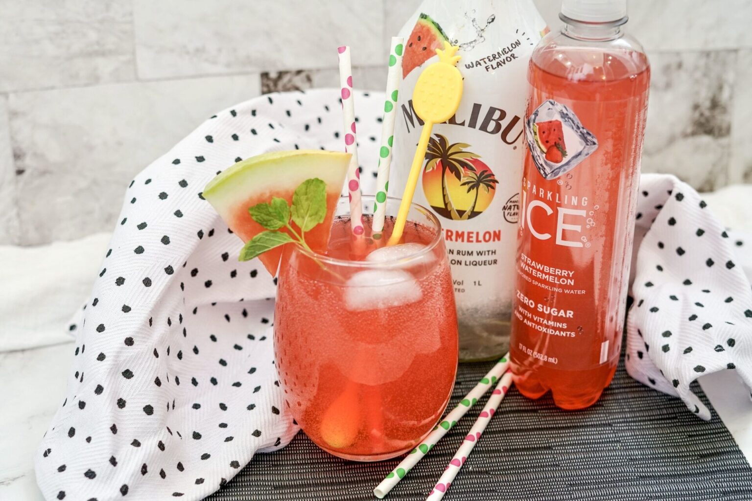 Malibu Watermelon with Sparkling Ice Cocktails and Appetizers