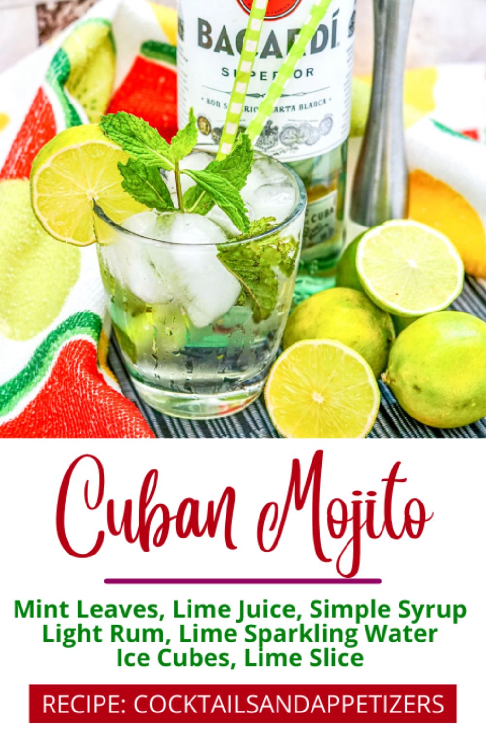 Cuban Mojito cocktail in a glass with lime garnish