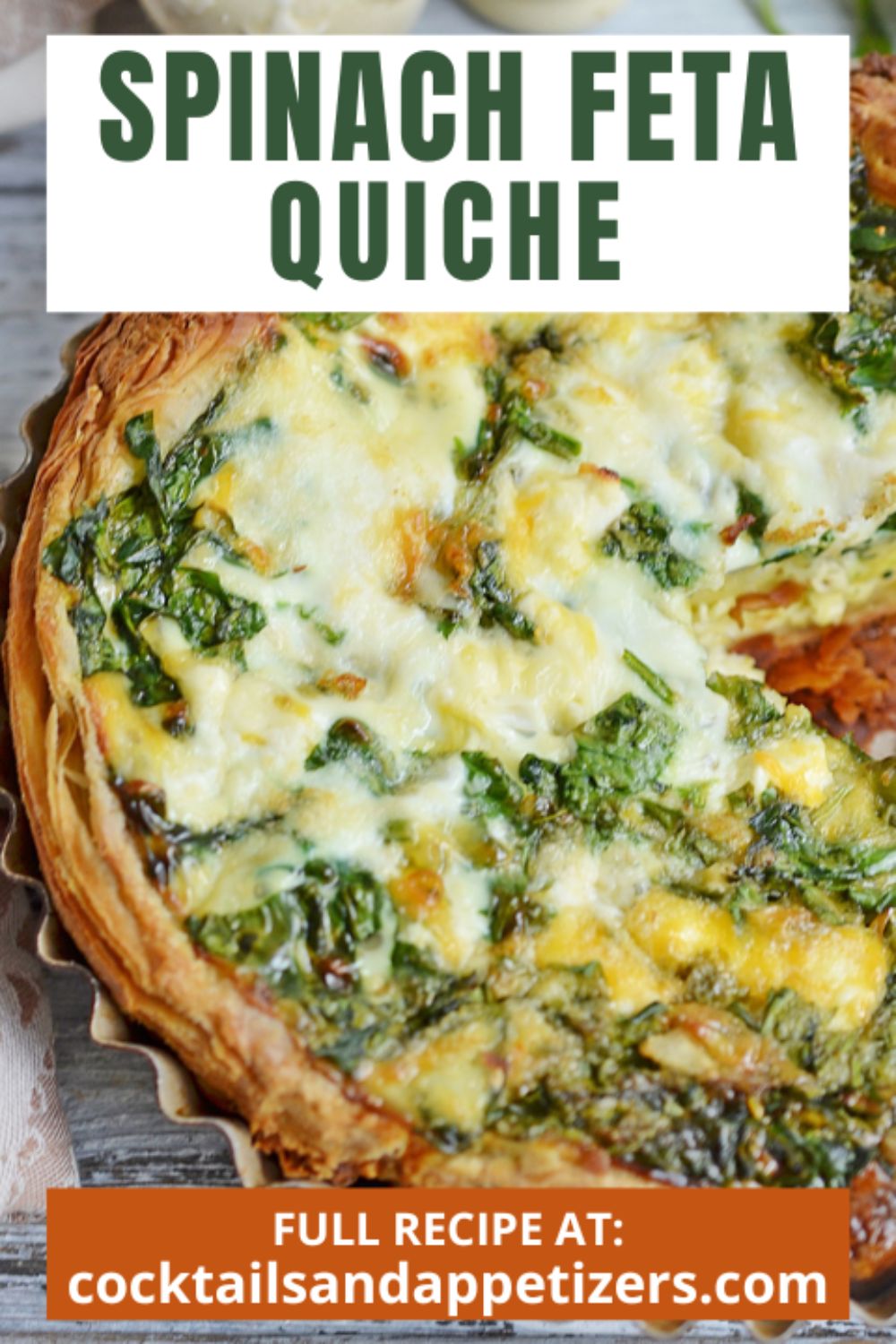 Spinach Feta Quiche baked in a pan