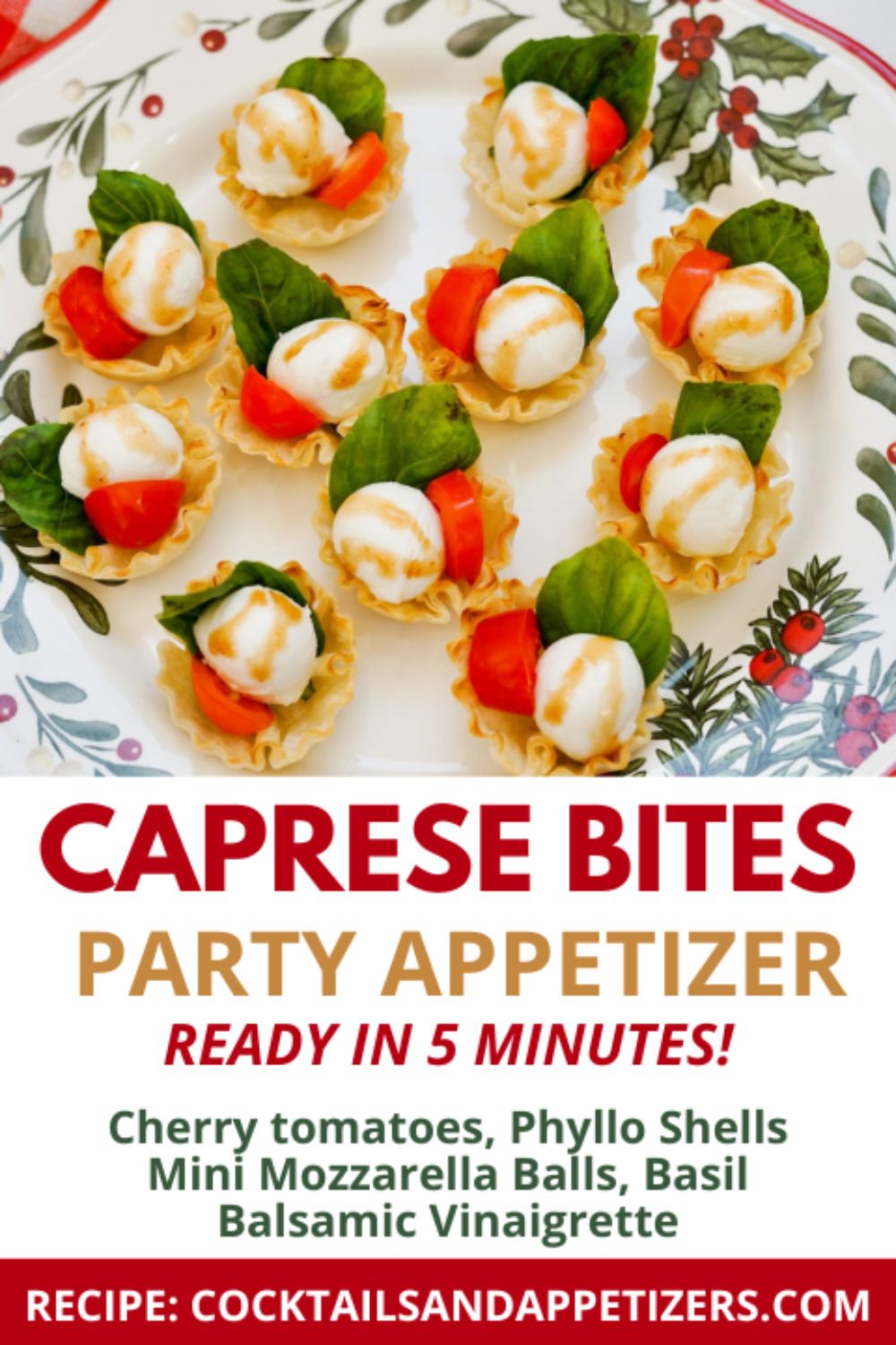 Caprese Salad Bites with basil on a serving plate