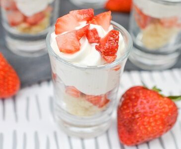 Strawberry Shortcake Shooters with fresh whole strawberries