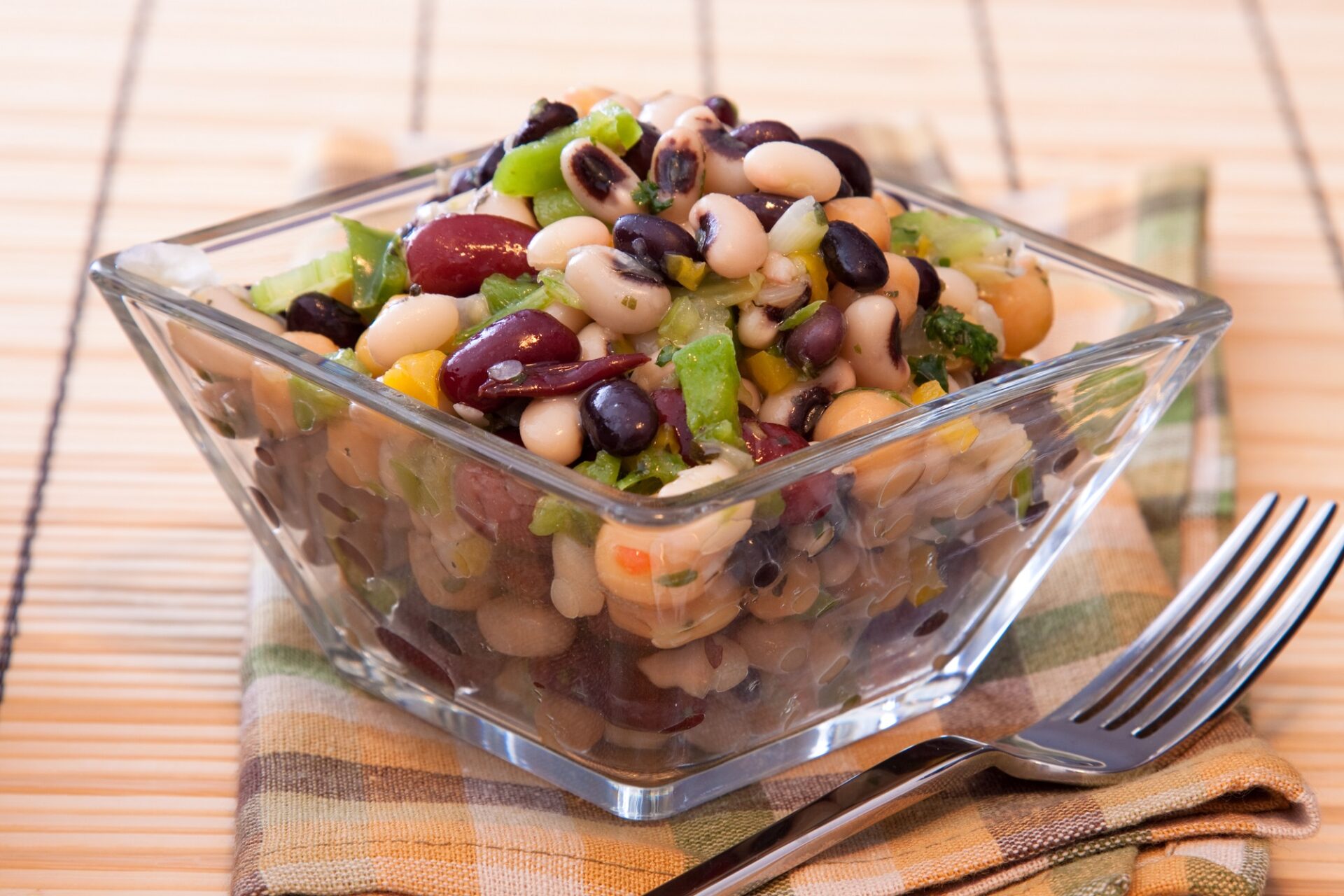 Cannellini bean salad with other kinds of beans incorporated.