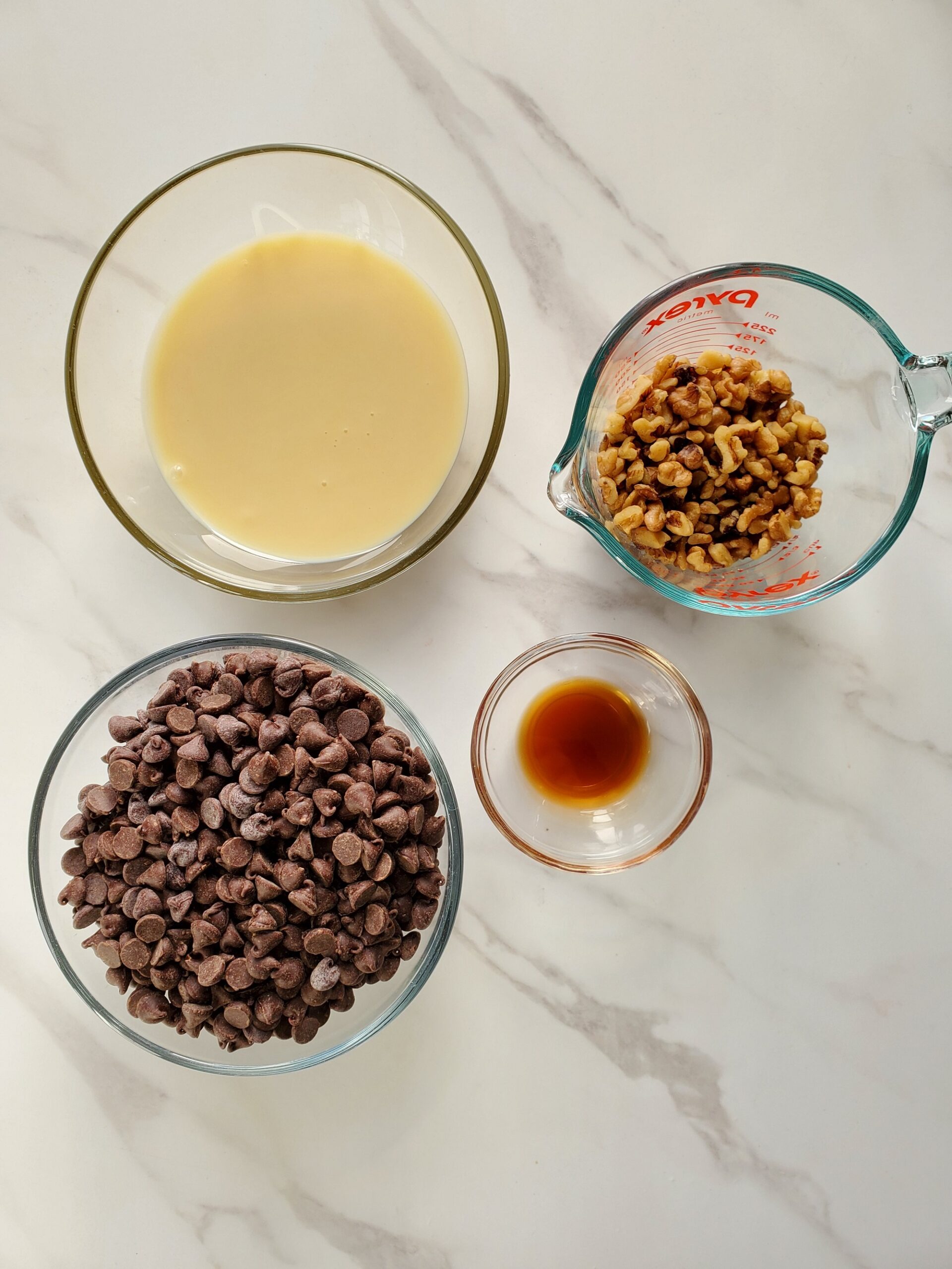Ingredients for easy chocolate fudge on a counter.