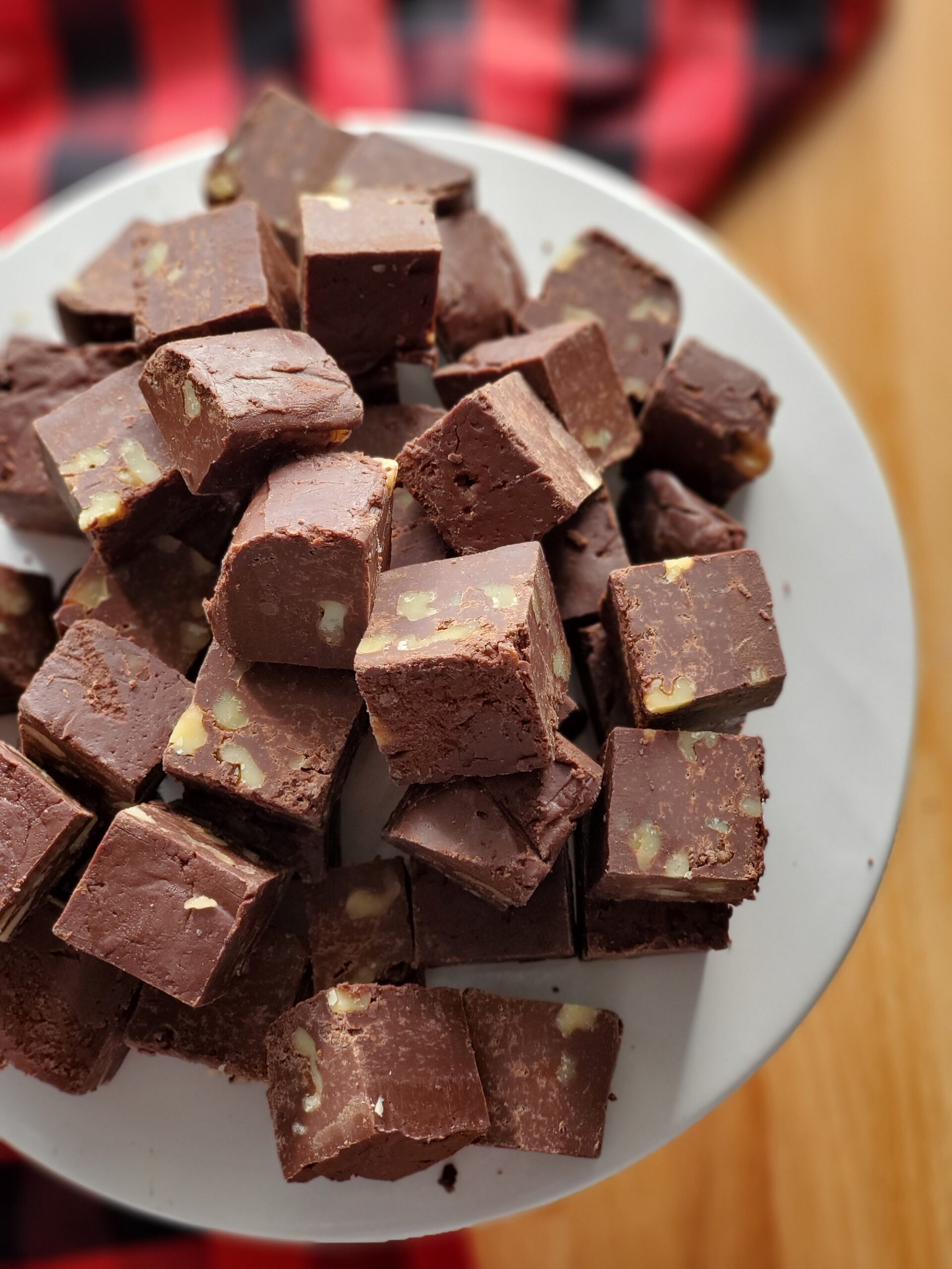 Easy chocolate fudge on a platter.