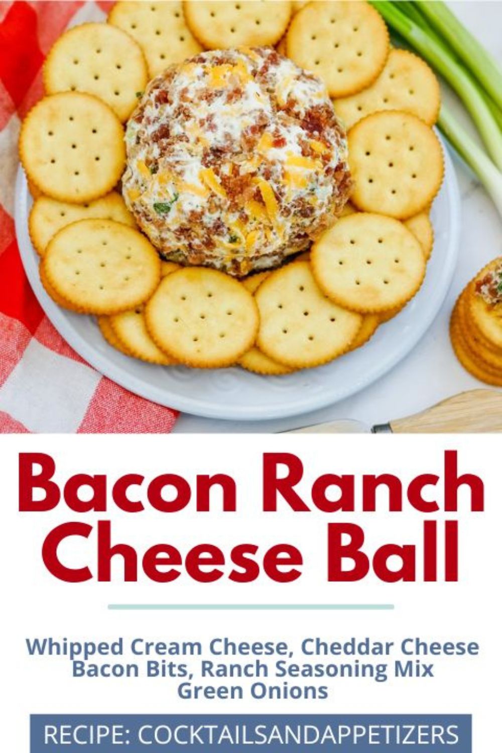 Bacon Ranch Cheese Ball  on a plate with crackers
