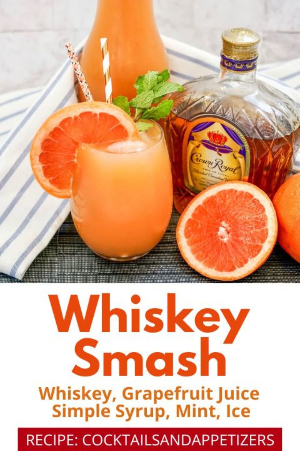 Grapefruit Whiskey Smash with fresh mint for garnish
