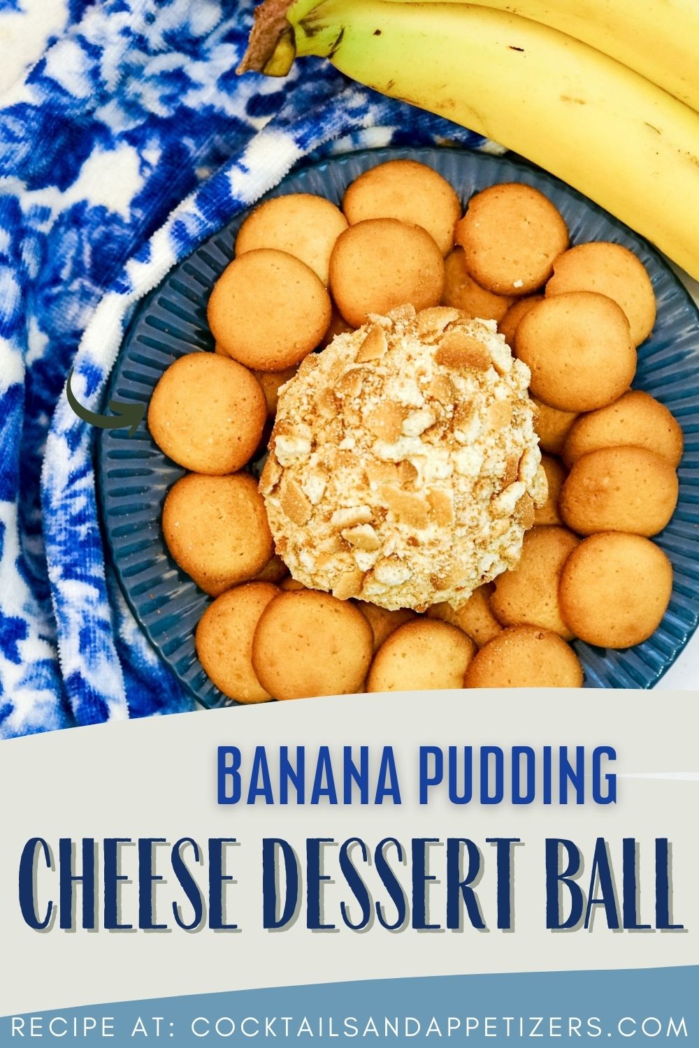 Banana Pudding Cheese Ball dessert surrounded by Nilla Wafer cookies.