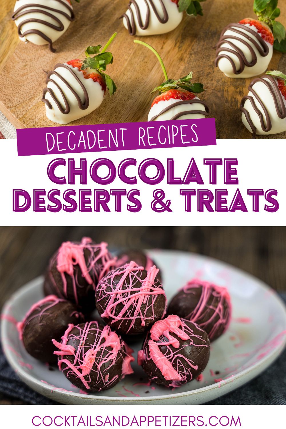 Chocolate recipes featuring chocolate dipped strawberries and amaretto filled chocolates in a dish