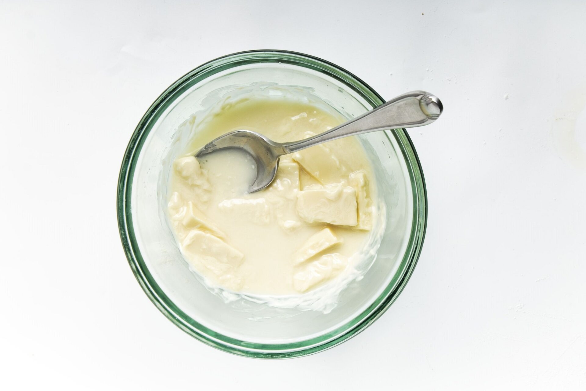 Melting white chocolate in a bowl.