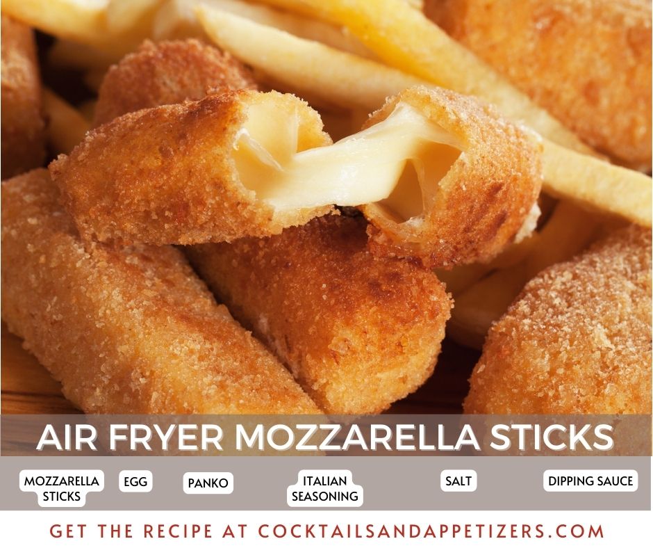 Air Fryer Mozzarella Sticks on a plate with sauce for dipping.