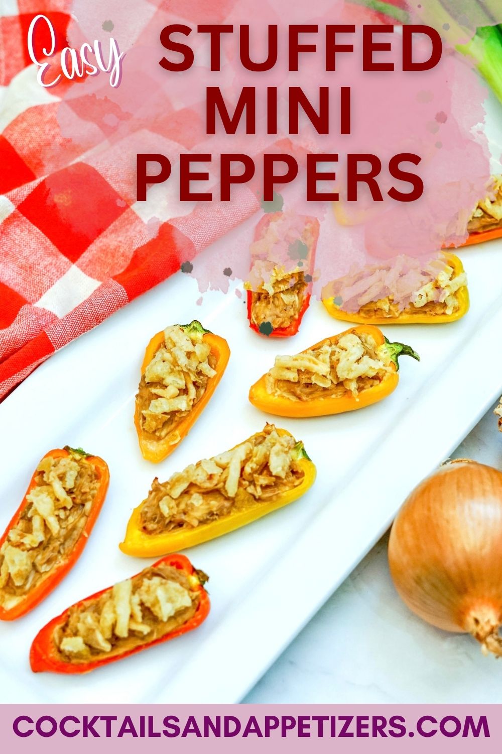 Stuffed mini sweet peppers filled with cream cheese and onions