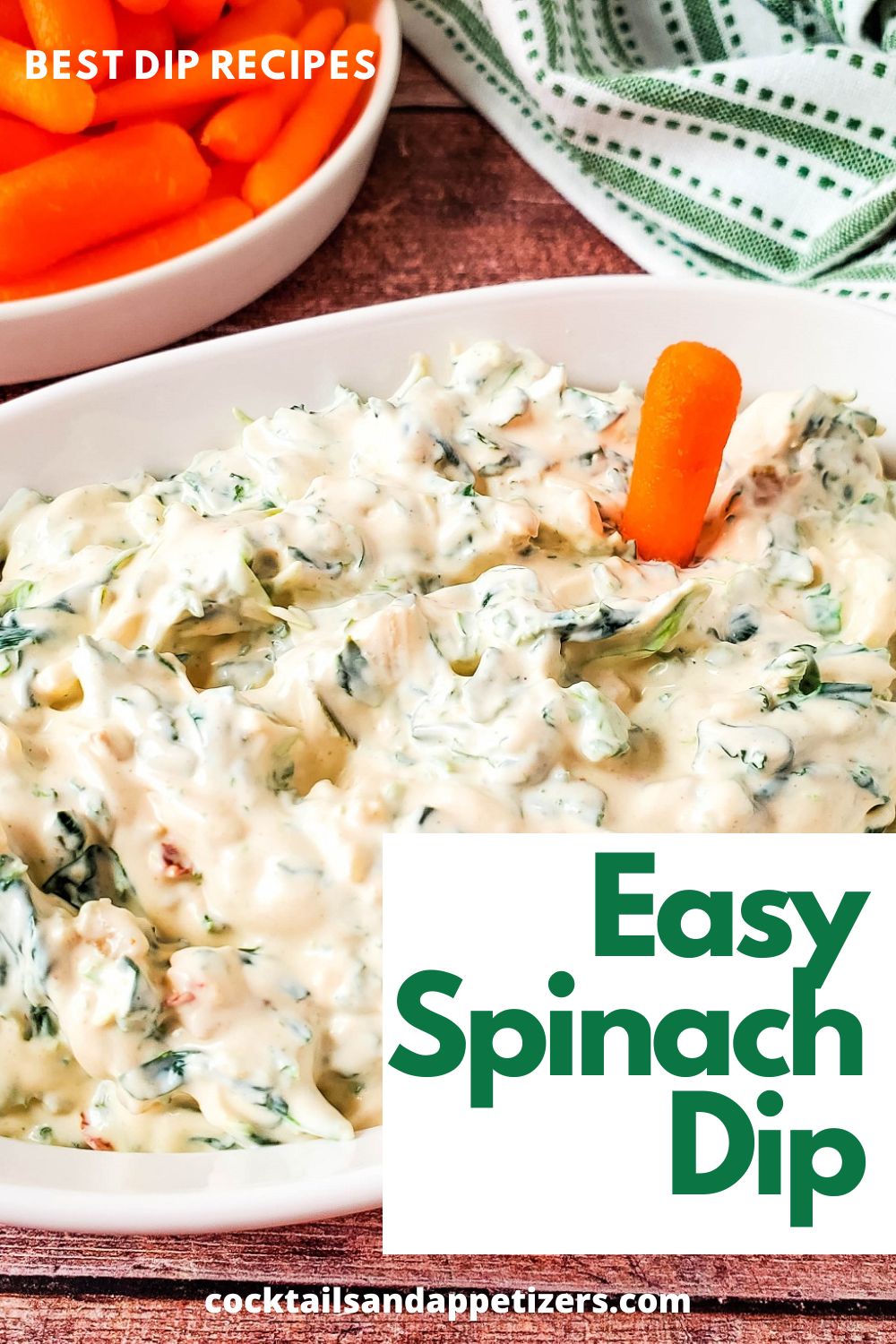 Knorr Spinach Dip in a bowl with fresh carrots for dipping.