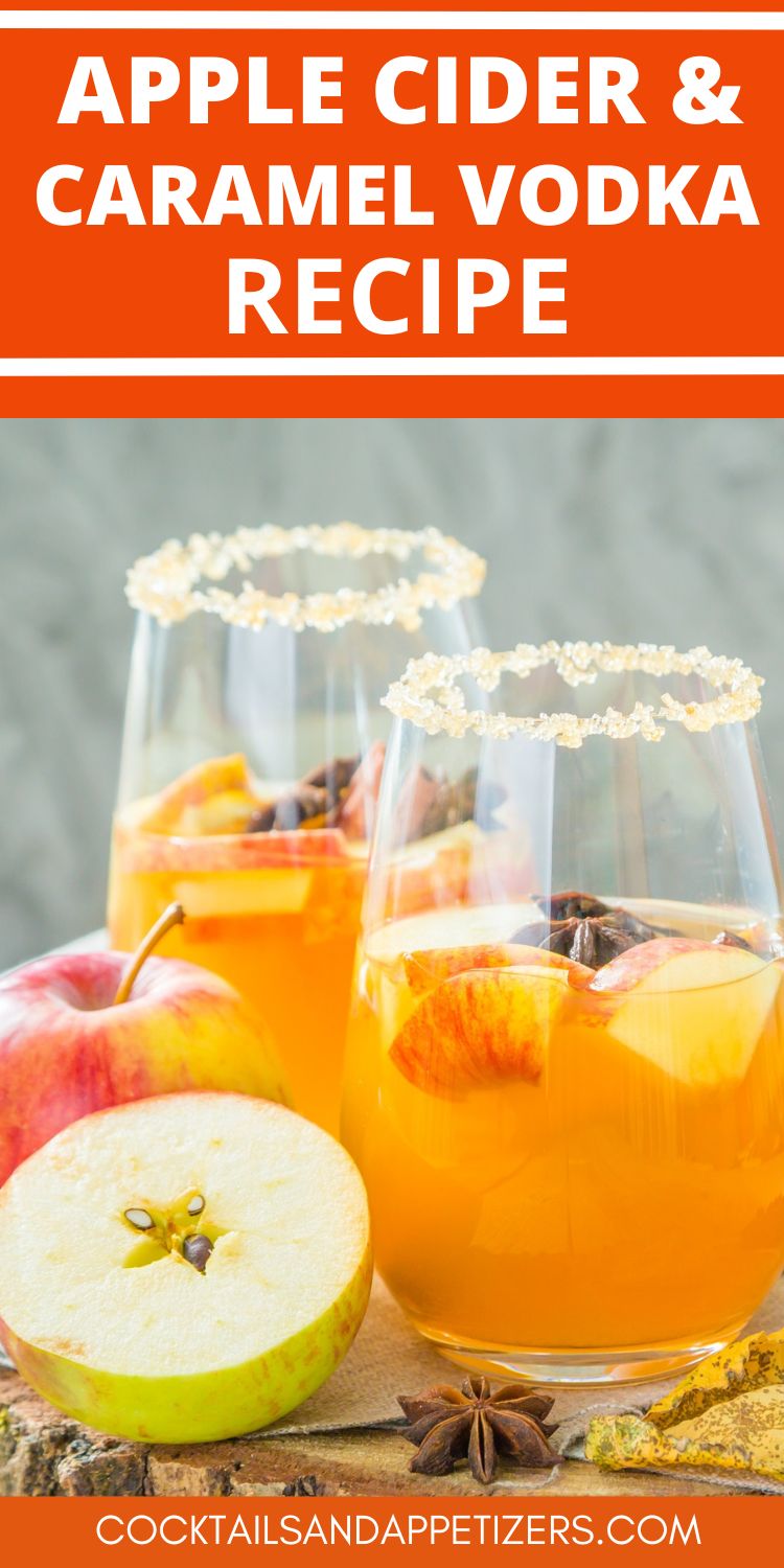 Apple Cider and Caramel Vodka drink with apple pieces in glasses