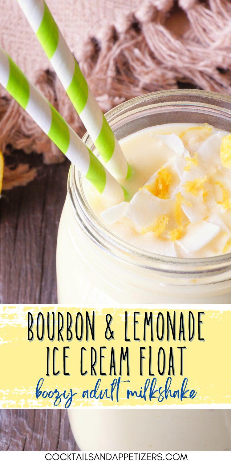 Bourbon and Lemonade float in a glass with whipped cream topping and lemon zest.