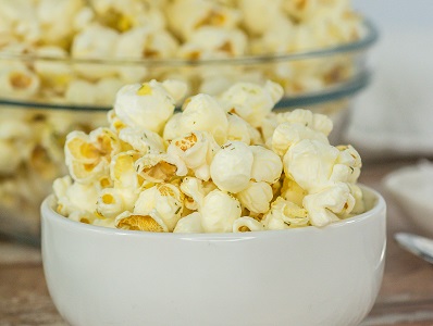 Salt and Vinegar Popcorn sitting in a small bowl.
